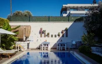 Pool, wall, tables
