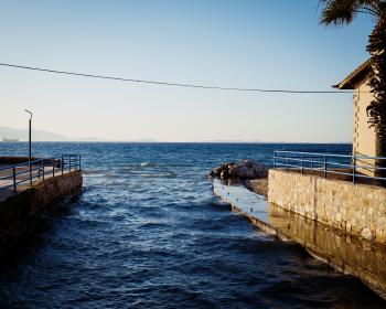 Outlet of a canal into the sea, at sunset. I like the texture and colours of the sea.