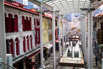 A covered walkway in chinatown