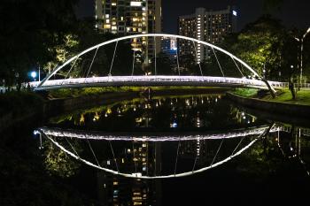 Lit up bridge over the river