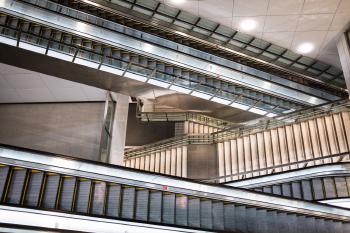 Stairs and escalators in a subway station